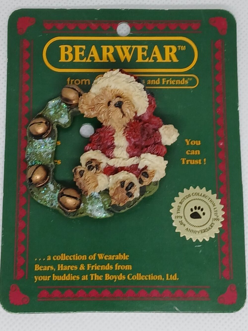 Vintage NWT 1995 Bearwear Boyds Bears & Friends Christmas Bear Brooch #P27